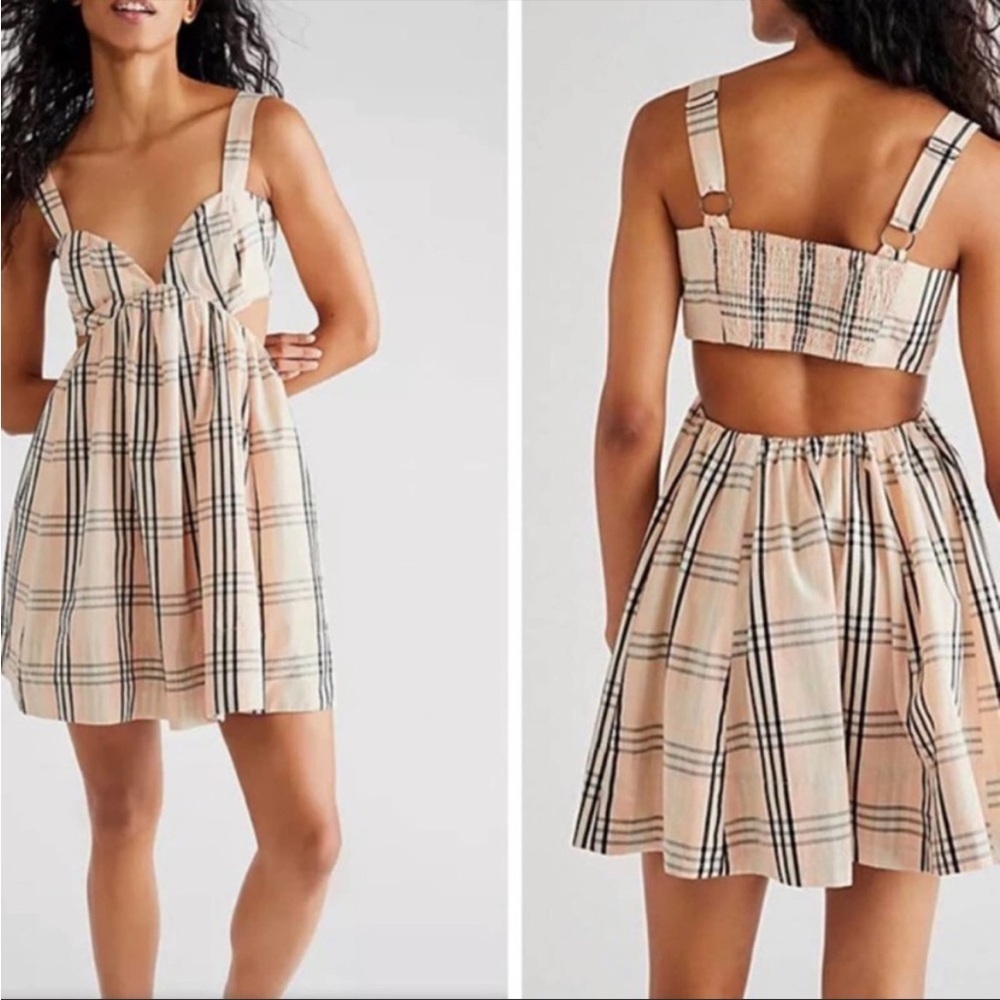 Free People Peach Plaid Mini Dress